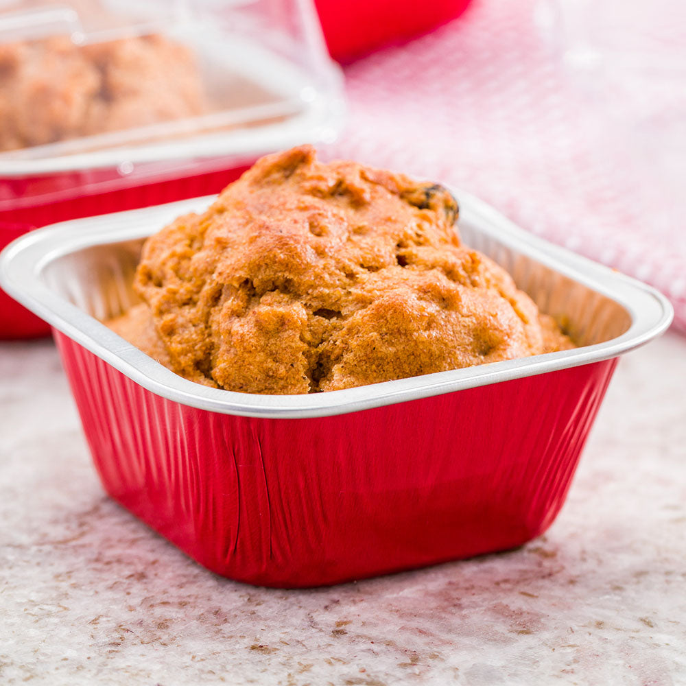 3 oz Square Red Aluminum Baking Cups with Plastic Dome Lids - 3x3x1.25 Inch - Pack of 100 - Perfect for Cupcakes, Muffins & Party Desserts
