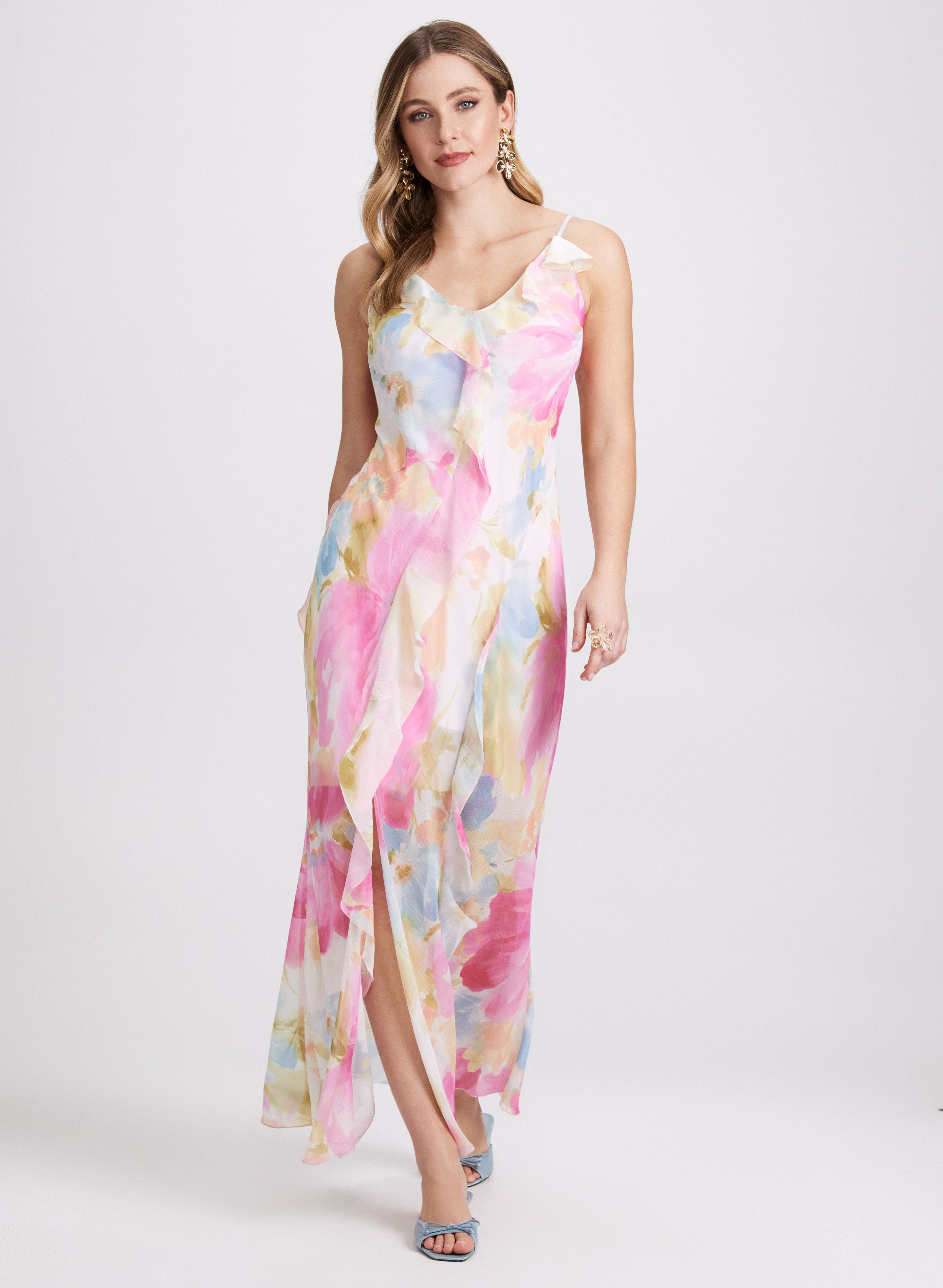 Elegant Floral Ruffle Dress for Women - Summer Boho Maxi Dress with Flowy Skirt | Perfect for Beach Vacations, Weddings & Date Nights