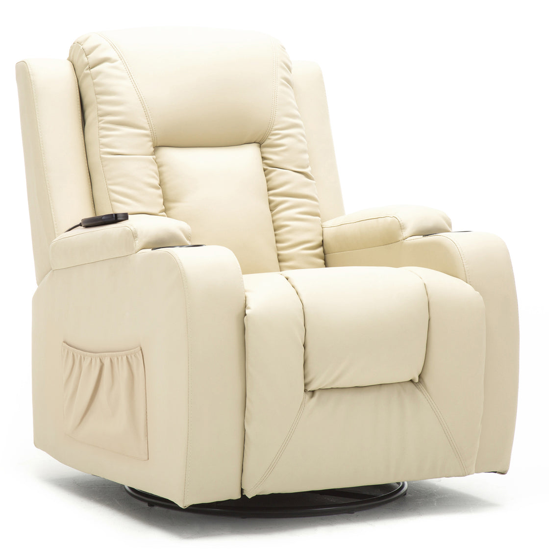 COMHOMA PU Leather Recliner Chair with Heat and Massage - Swivel Rocking Chair for Adults, Single Sofa Seat with Cup Holders & Side Pockets - Perfect for Living Room, Bedroom, Home Theater & Relaxation (Black)