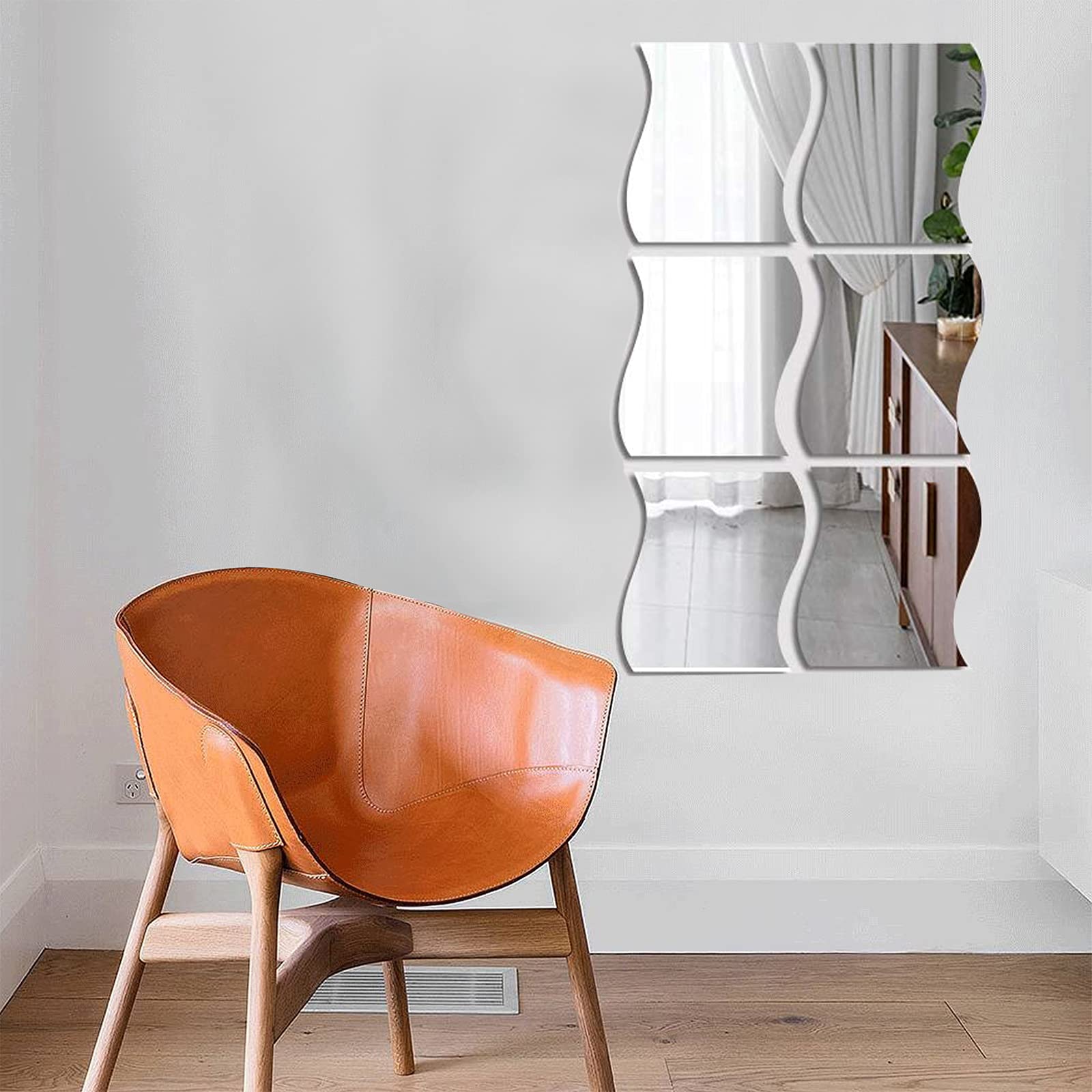 Witwatia 6PCS Wavy Mirror Wall Stickers - 3D Acrylic Mirror Art DIY Home Decor for Living Room, Bedroom, TV Wall - Silver | Modern Wall Decoration for Home & Office Spaces