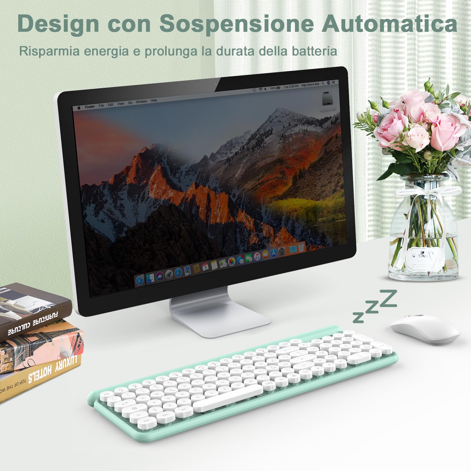 RaceGT Wireless Keyboard and Mouse Combo, Silent Wireless Mouse with Numeric Keypad, Italian QWERTY Layout, 2.4GHz USB Receiver, Includes Phone Stand - Perfect for Home Office, Gaming, and Remote Work