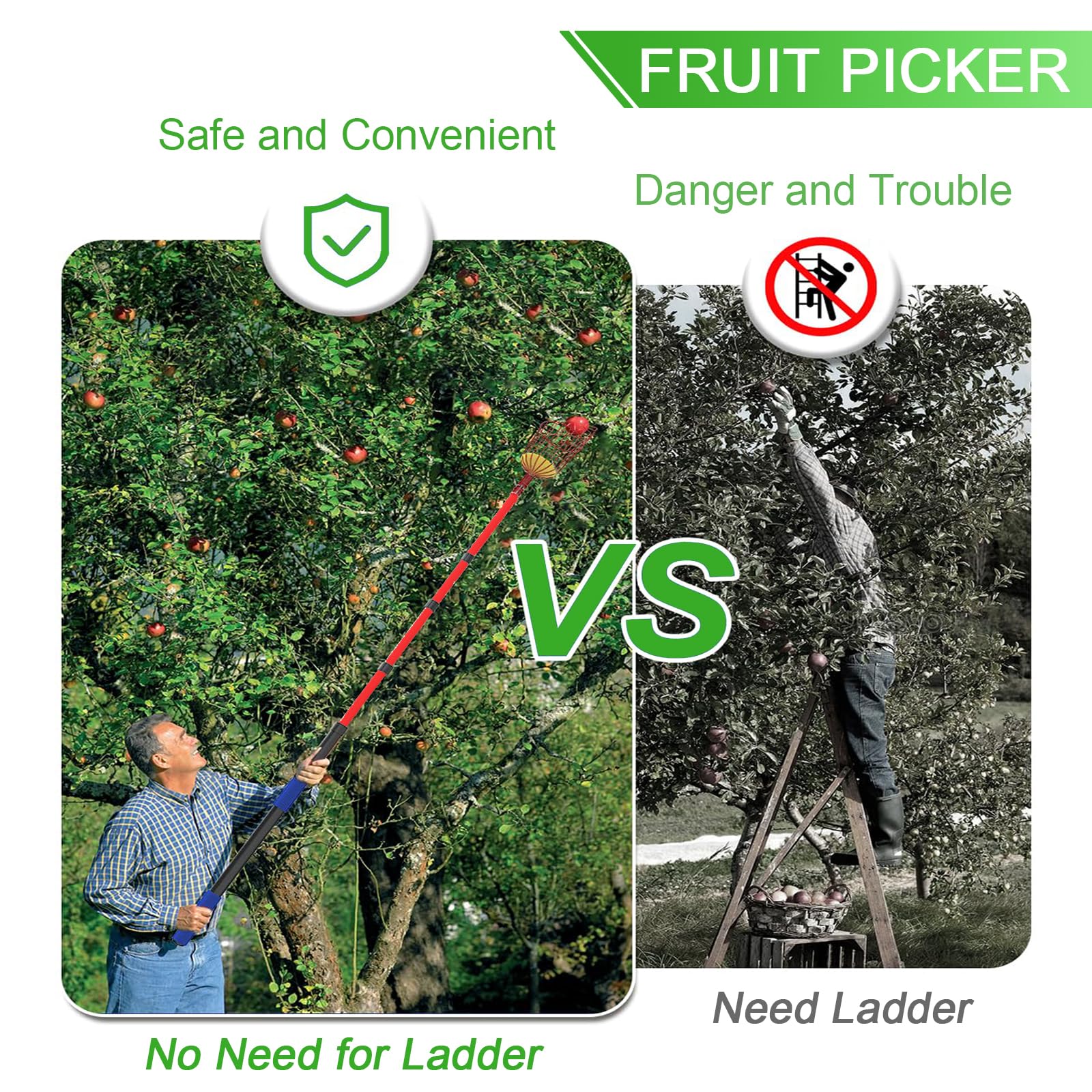 Telescopic Fruit Picker Tool for Harvesting Oranges, Mangoes, Avocados, Lemons & Pears - Lightweight Basket Head Fruit Harvester (Pole Not Included) - Perfect for Home Orchards, Backyard Harvesting & Commercial Fruit Picking