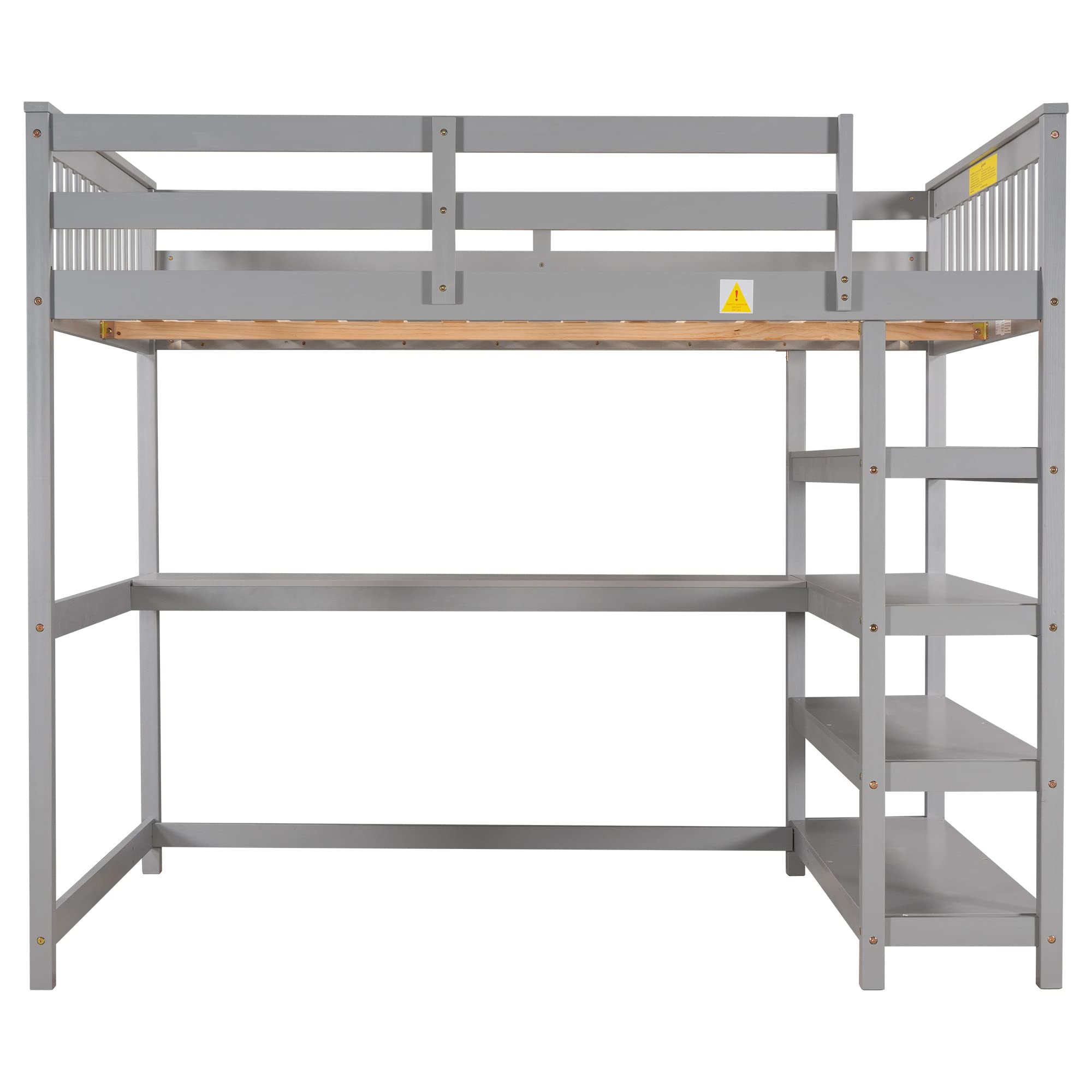 Bellemave Full Size Loft Bed with Desk & Storage Shelves - Solid Wood Loft Bed Frame for Teens & Adults - Space-Saving Bedroom Furniture (Gray) - Perfect for Small Rooms, Dorms & Apartments