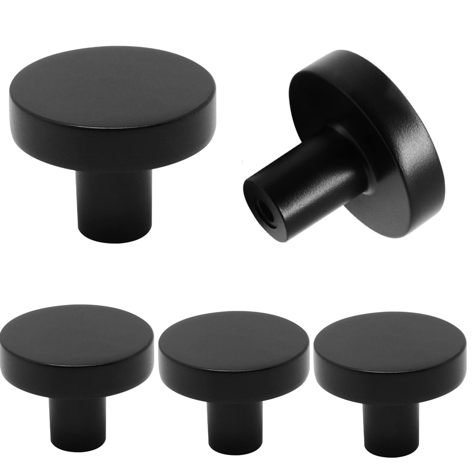 Modern Black Zinc Alloy Cabinet Knobs 5-Pack - Round Kitchen Drawer Pulls & Dresser Handles for Cupboard, Closet Door & Furniture Hardware | Perfect for Home Renovation & DIY Projects