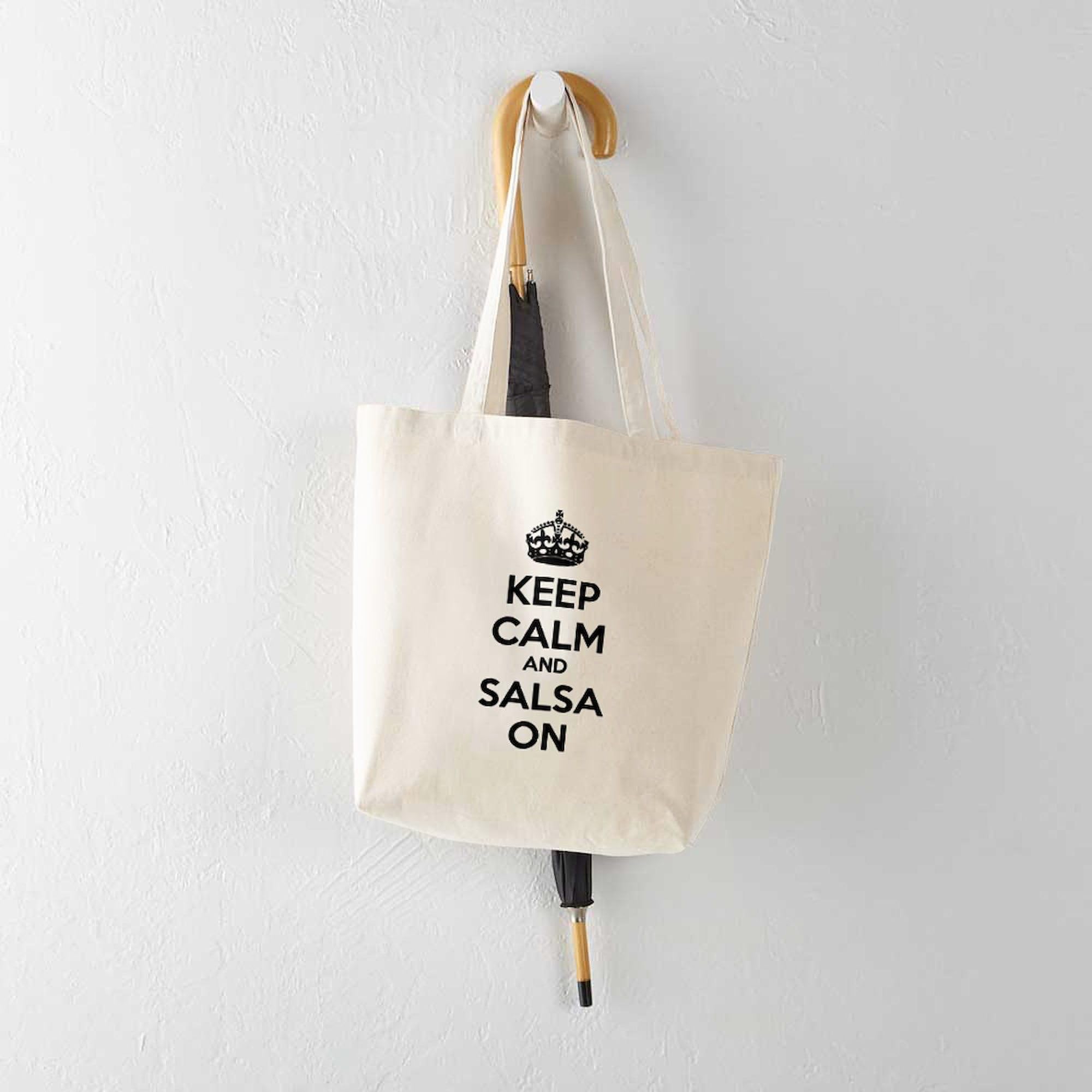 Keep Calm And Salsa On Tote Bag - Natural Canvas Reusable Shopping Bag for Groceries, Beach & Everyday Use | Eco-Friendly Cotton Tote