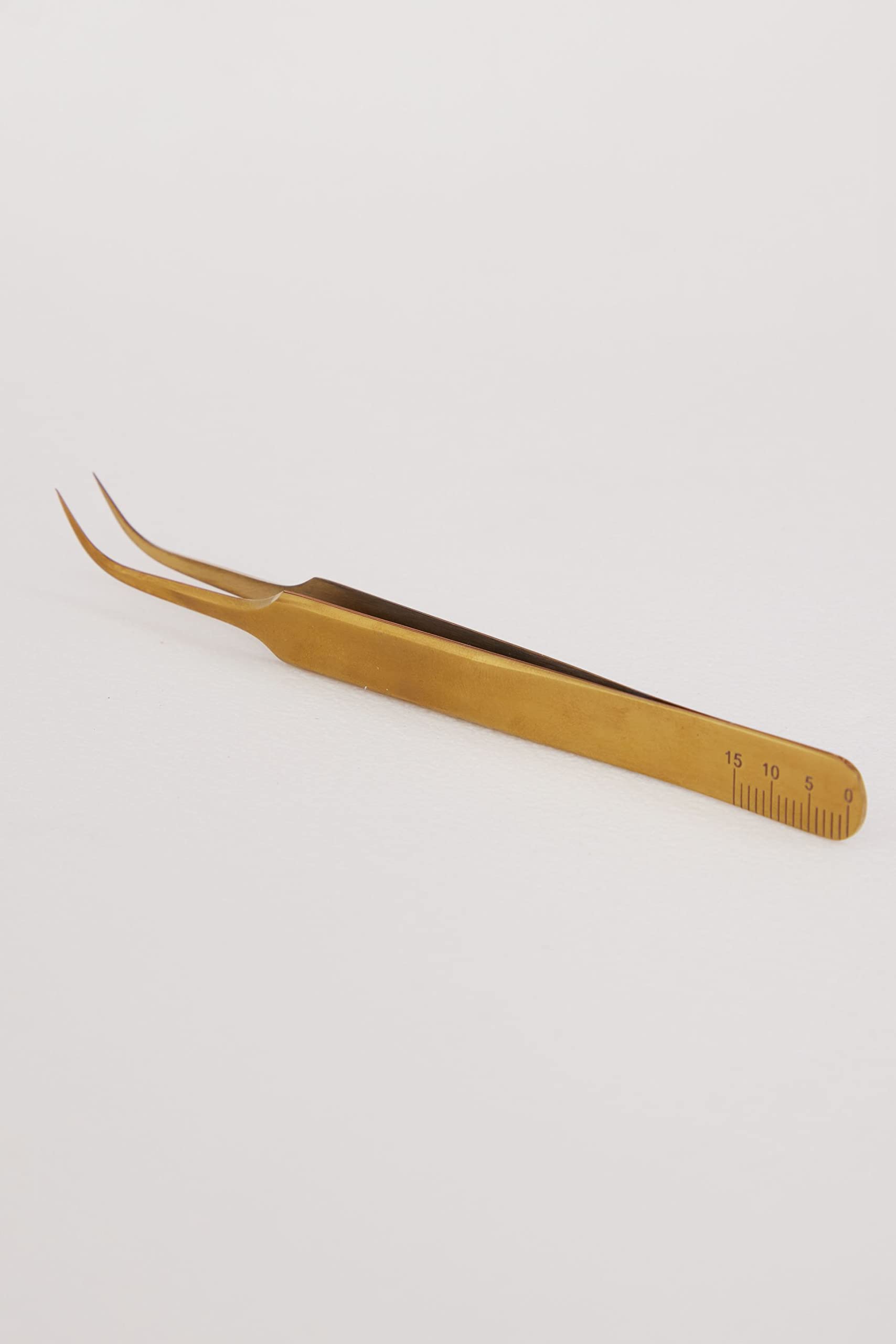 Professional Stainless Steel Eyelash Tweezers for Lash Extensions - Classic Curved & Straight Tweezers with Measurement Marks (Gold, Long Curve) | Perfect for Salon, DIY Lash Artists & Home Use