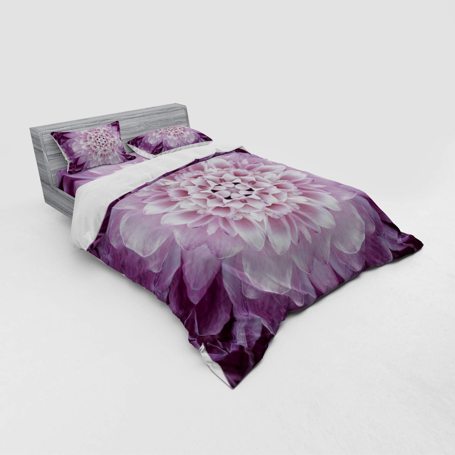 Ambesonne Queen Size 4-Piece Floral Duvet Cover Set - Chrysanthemum Blossom Design in Violet & Lilac | Includes Duvet Cover, 2 Shams & Fitted Sheet | Fresh Spring Garden Theme Bedding | Perfect for Master Bedrooms, Guest Rooms & Bohemian Decor
