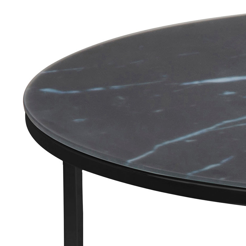 KOLINA 80cm Black Marble Glass Round Coffee Table - Modern Living Room Centerpiece for Home Decor & Small Space Furniture