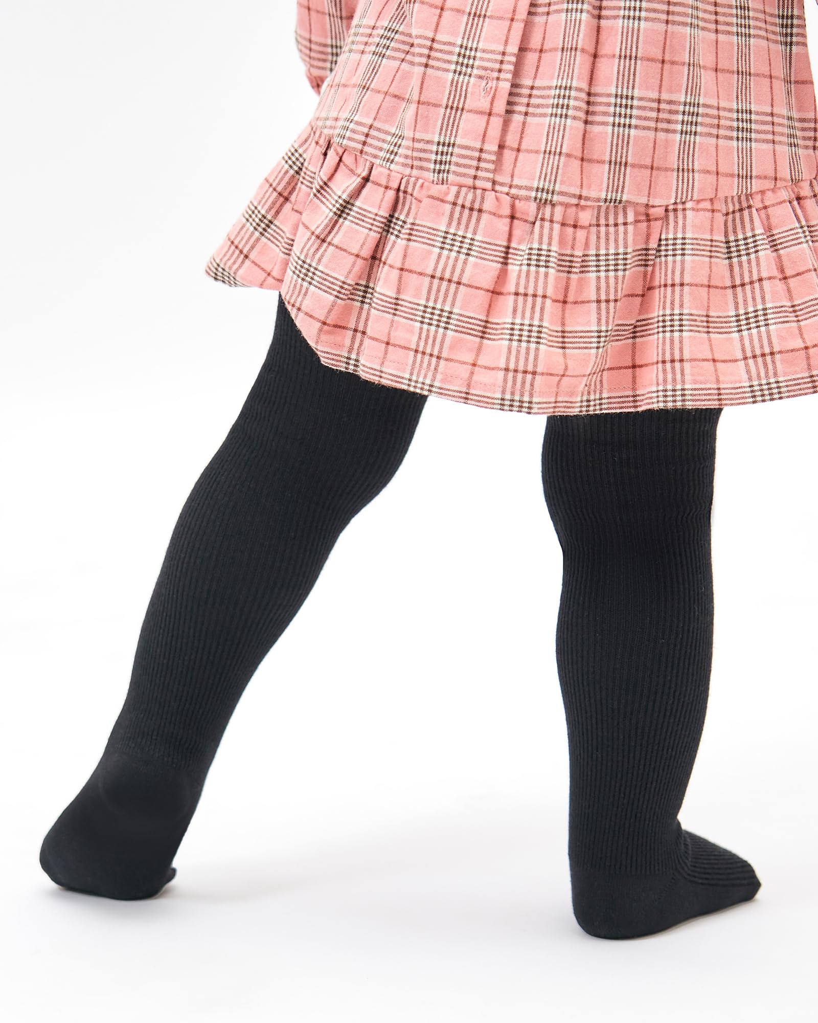 Stelle Toddler Girls Tights - Soft Seamless Knit Thick Cotton Leggings for Infants & Kids (6-7 Years) - Black, White & Grey - Perfect for Playtime, School & Winter Outfits