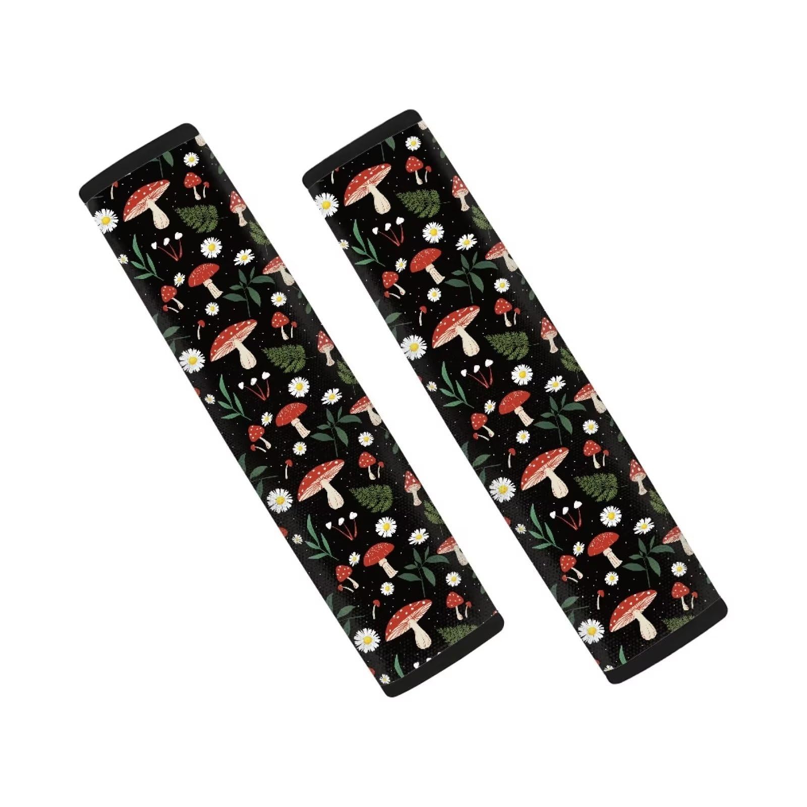 Buybai 2 Pack Mushroom Printed Seat Belt Cover Pad - Soft Car Seat Belt Shoulder Strap Protector for Bags & Backpacks - Universal Fit for SUV, Truck, Sedan - Comfortable Driving & Travel Accessory