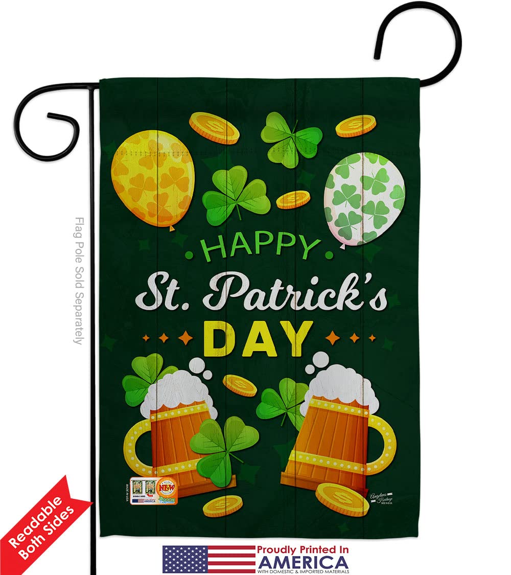St. Patrick's Day Garden Flag - Double-Sided Irish Clover & Leprechaun Design with Lucky Coins - 13x18.5 Inch Outdoor Yard Banner - Made in USA - Perfect for Spring Decor, March Holidays & Irish-Themed Home Decorations