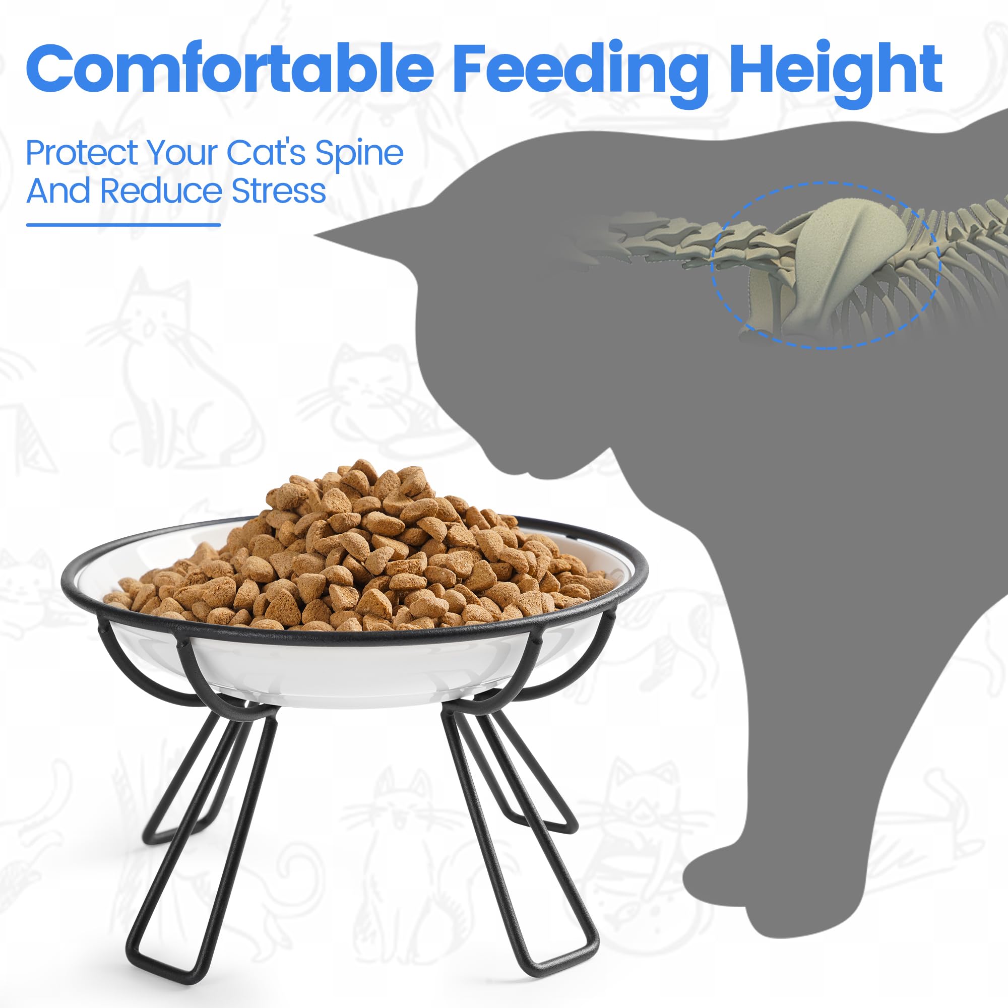 Elevated Ceramic Cat Bowls - Whisker Friendly & Anti-Vomit for Indoor Cats - Dining Set (2-Pack)