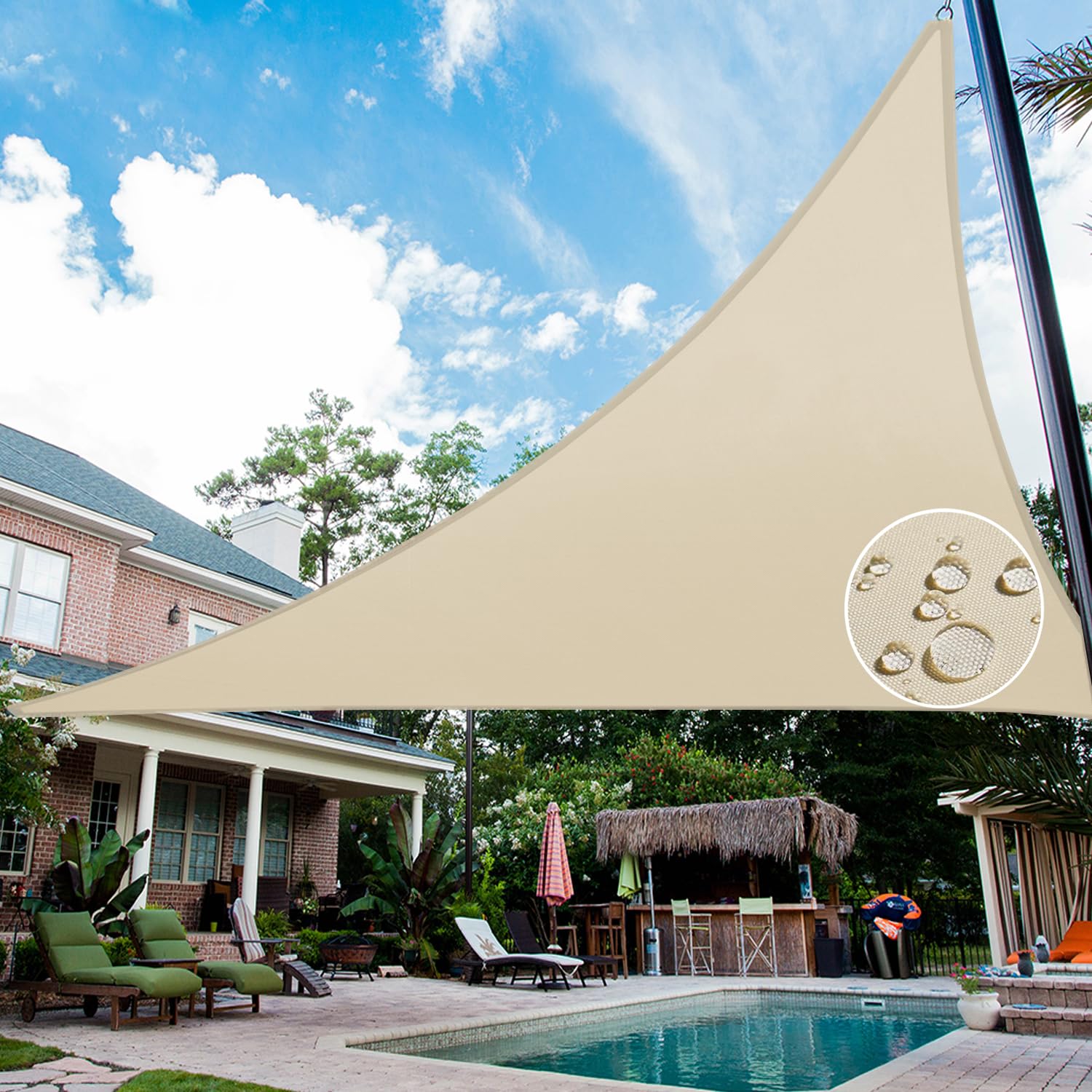 17' x 17' x 17' Beige Triangle Sun Shade Sail - 95% UV Block Waterproof Canopy for Patio, Garden, Backyard & Deck | Outdoor Sun Protection & Cooling Solution