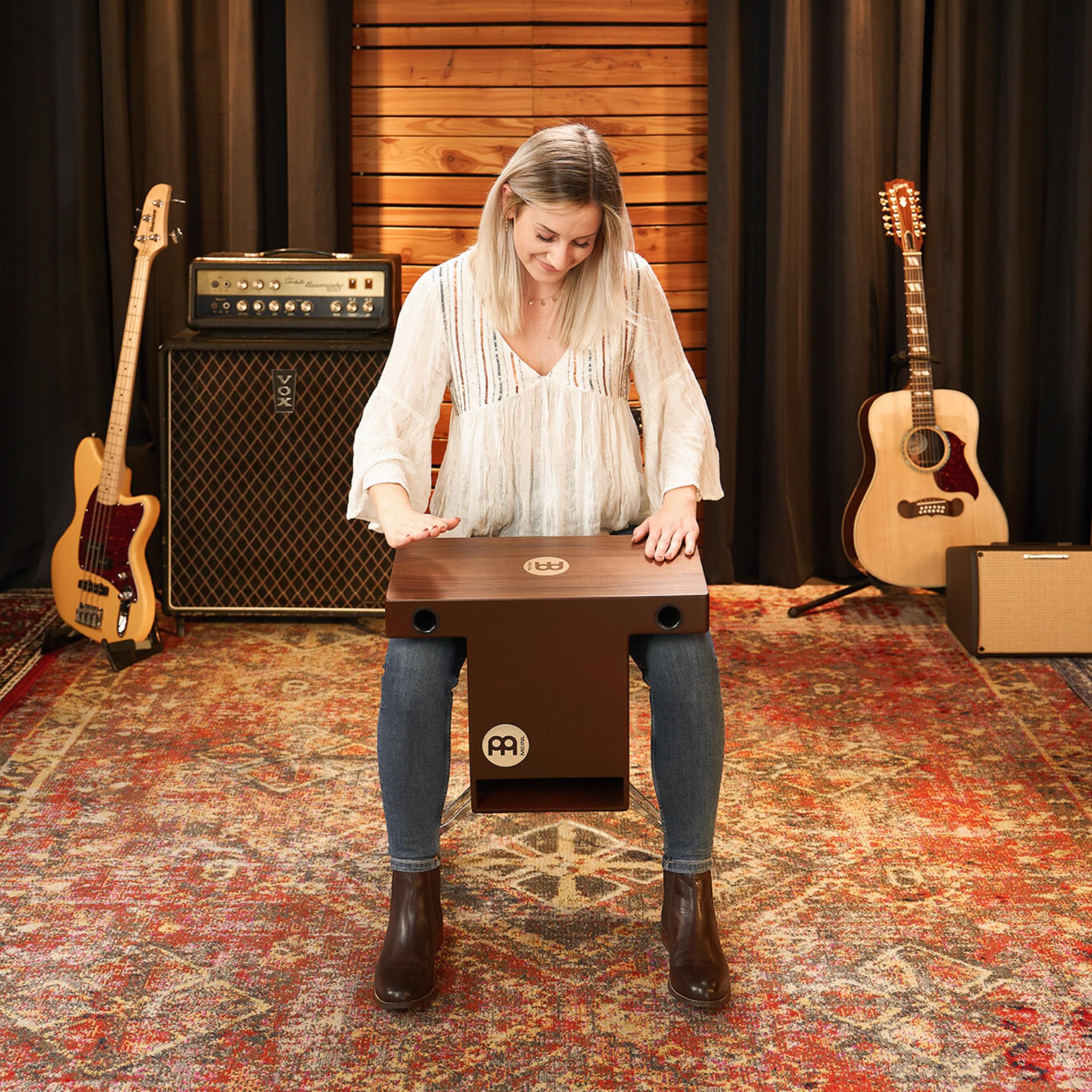 Meinl Slaptop Cajon Box Drum with Internal Snares & Sound Ports - Walnut Finish, 2-Year Warranty (TOPCAJ2WN) | Perfect for Live Performances, Studio Recording & Acoustic Jam Sessions