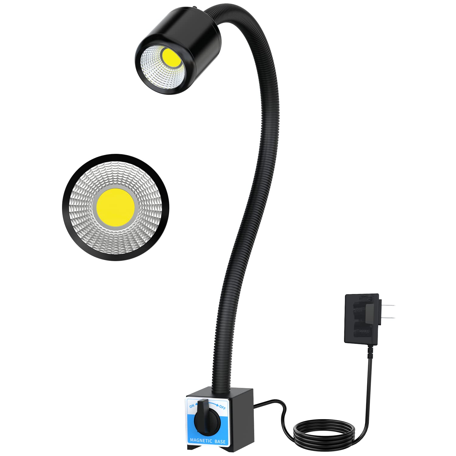 Magnetic Machine Work Light - IP65 Waterproof Flexible Gooseneck Lamp 1000 Lumens 110V for Lathe, Milling, Drill Press | Durable Industrial Lighting for Workshops, Garages & Factories