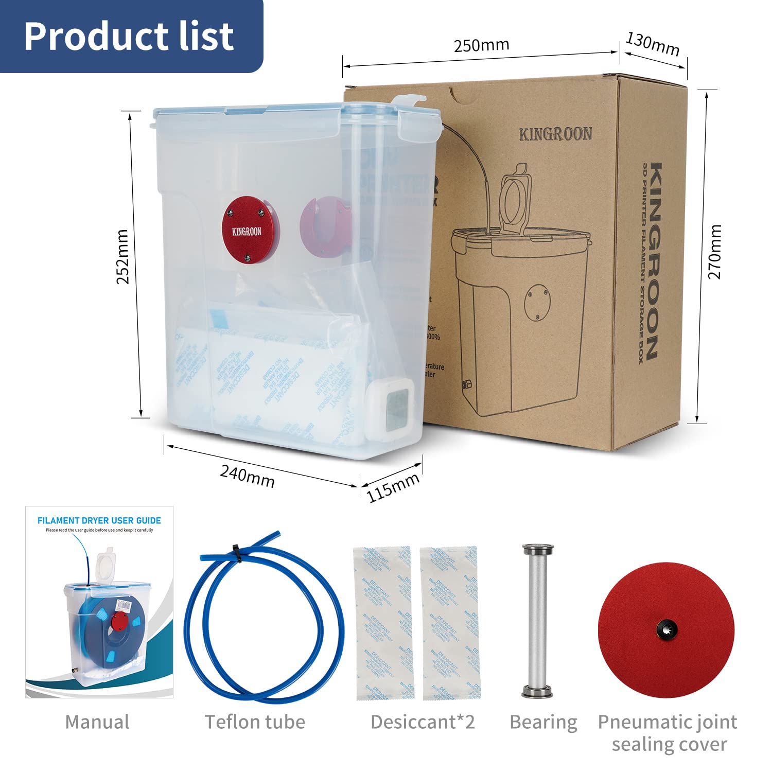 Kingroon 4L Filament Dryer Box for 3D Printing - PLA, PETG & Material Filament Storage | Keep 1KG Spools Dry | Perfect for Home & Professional 3D Printing Workspaces