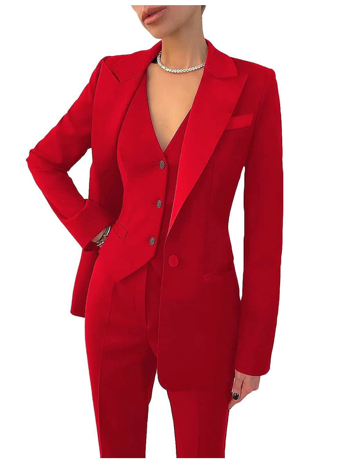 Women's 3-Piece Business Suit Set - Slim Fit Notch Lapel Blazer, Vest & Pants for Office Professionals | Formal Work Attire for Business Meetings & Corporate Events