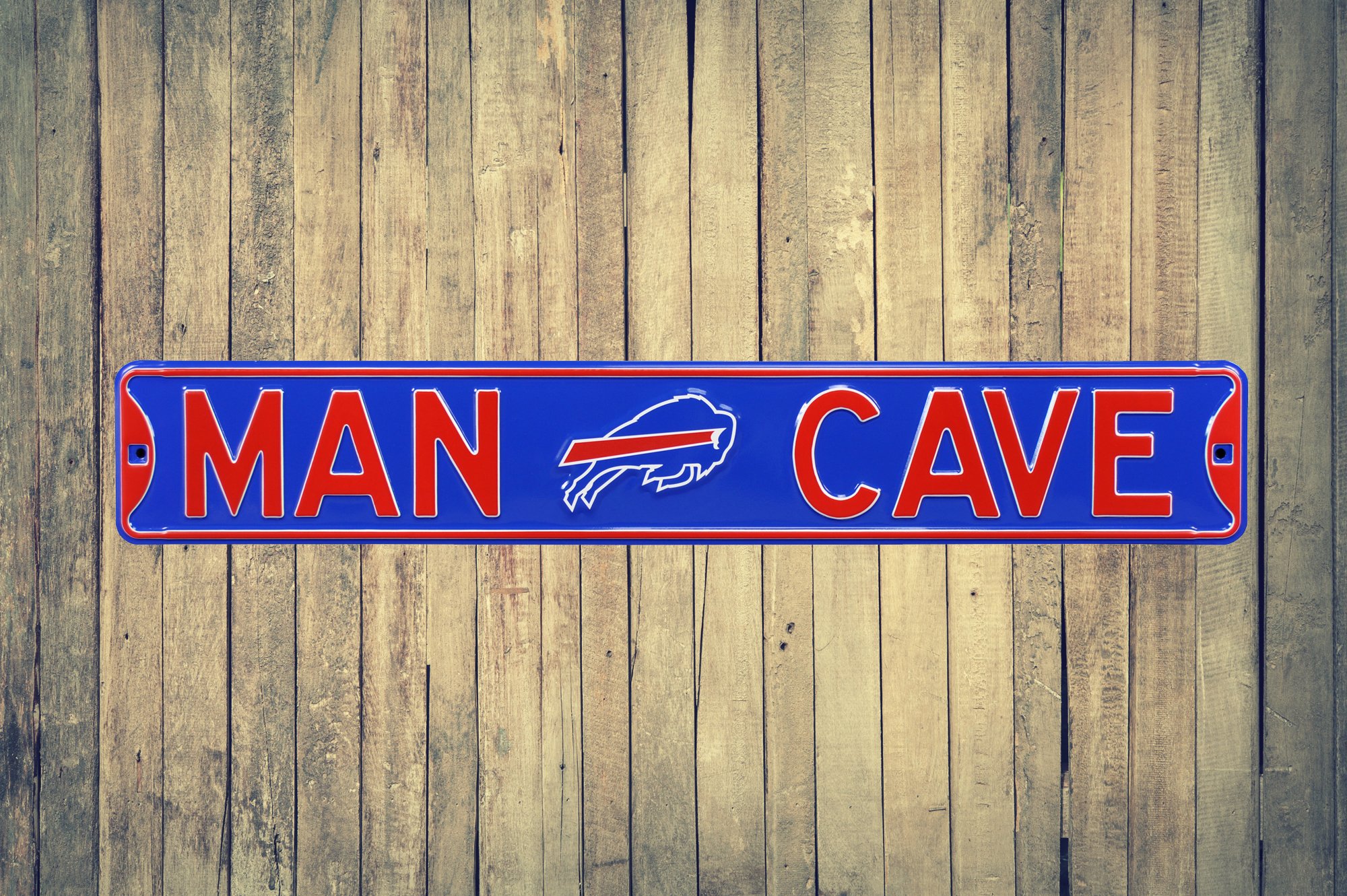 NFL Buffalo Bills Man Cave Metal Wall Decor - Large Heavy Duty Steel Road Sign for Football Fans | Perfect for Garage, Office & Gifts for Men | Game Room, Sports Bar & Tailgating Decor