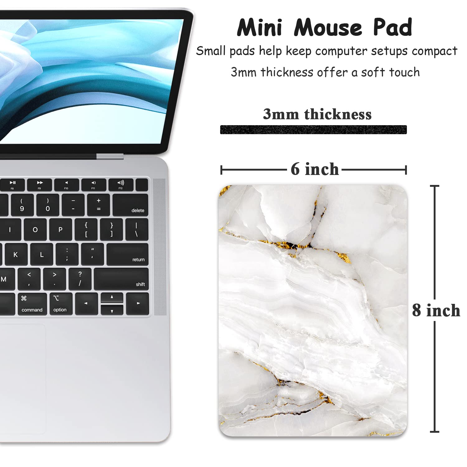Dapesuom Small Mouse Pad 6 x 8 Inch - Mini Non-Slip Rubber Base Waterproof Mouse Mat for Wireless Mouse & Laptop - Cute White Marble Design for Women & Men - Perfect for Home Office, Gaming & Travel Use
