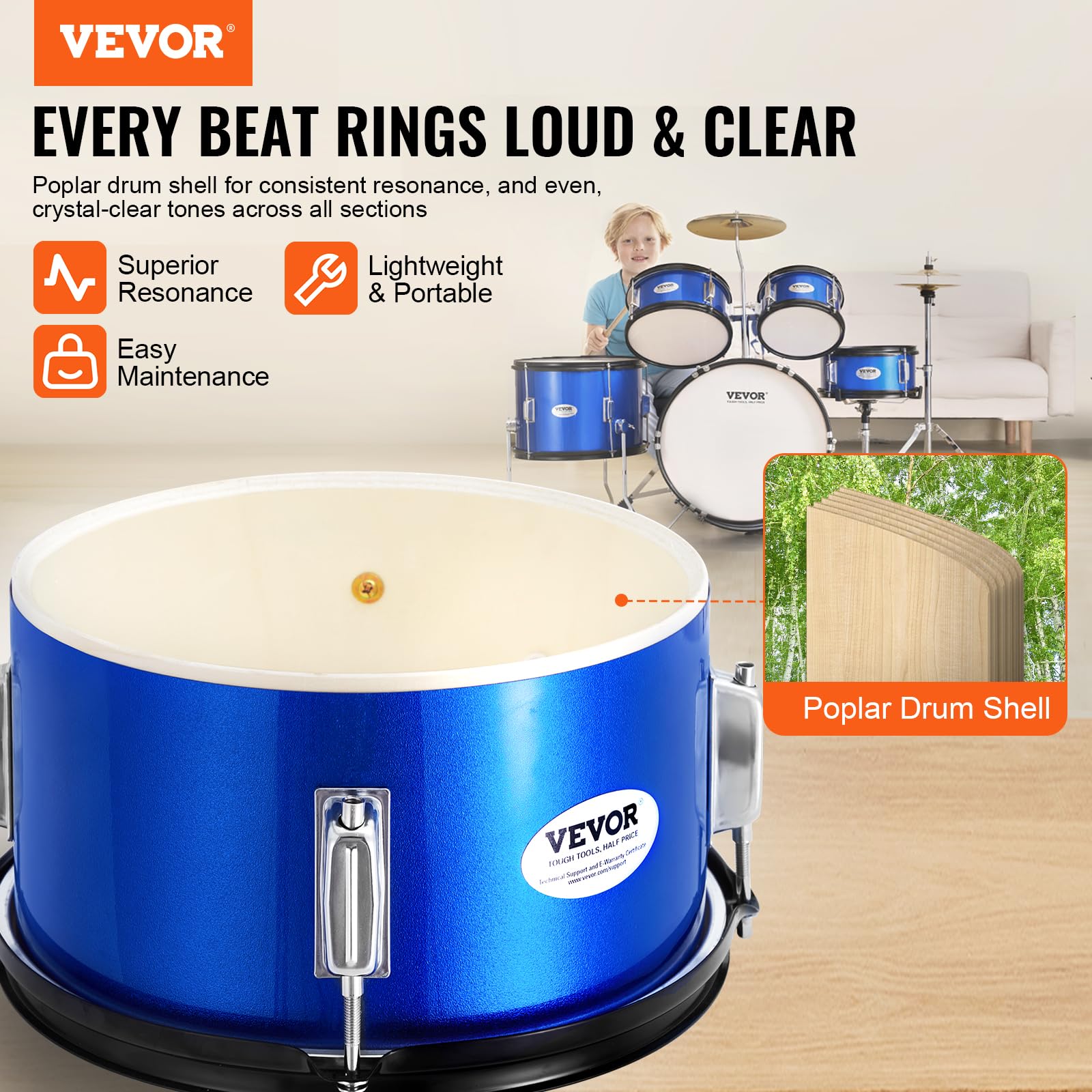 VEVOR 5-Piece Kids Drum Set with Adjustable Throne, Sticks, Cymbal & Pedal - 16