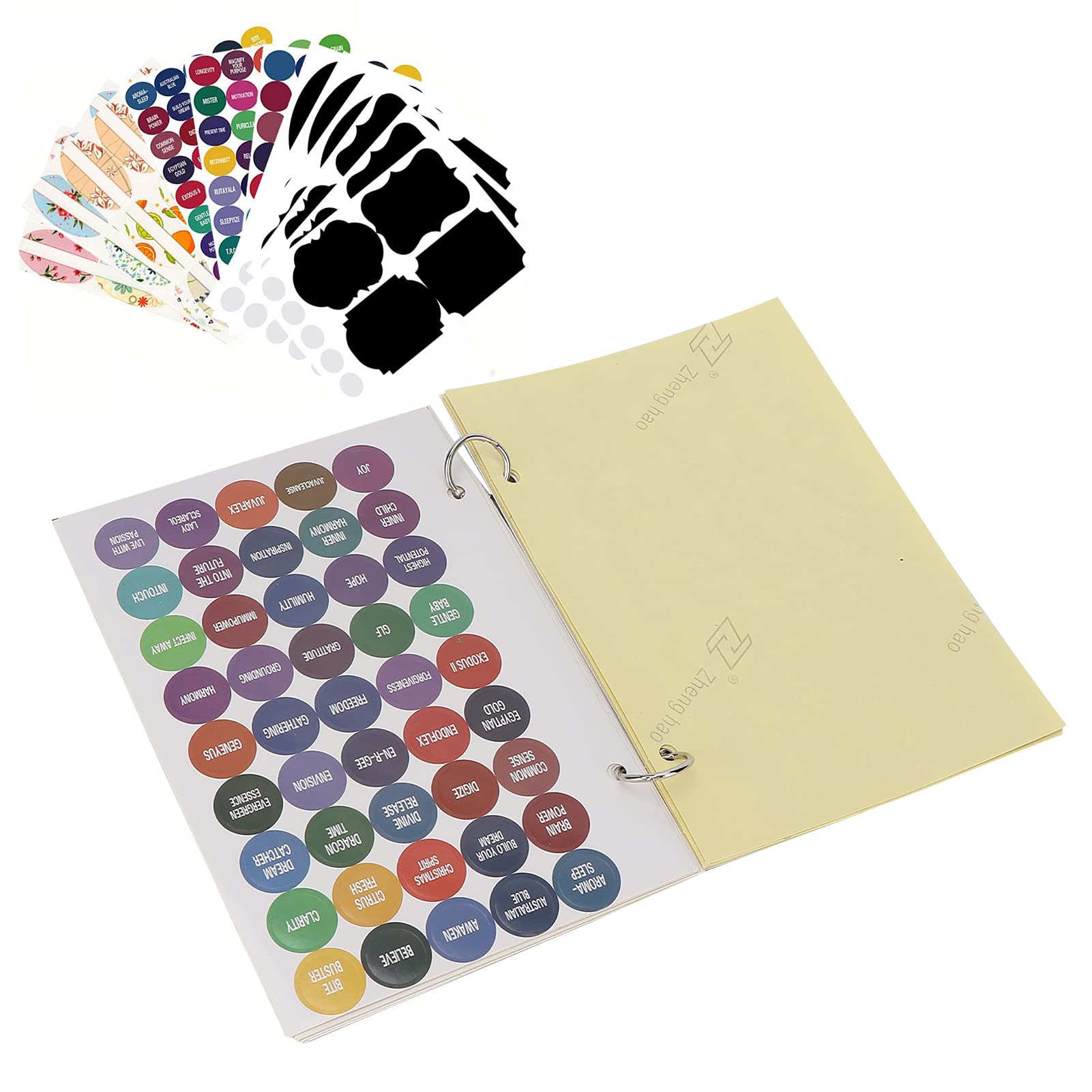 Premium Essential Oil Bottle Stickers - Self Adhesive Perfume Labels & Round Cap Stickers (12 Sheets) - Waterproof Glass Jar Labels for DIY Scrapbooking, Aromatherapy & Home Organization