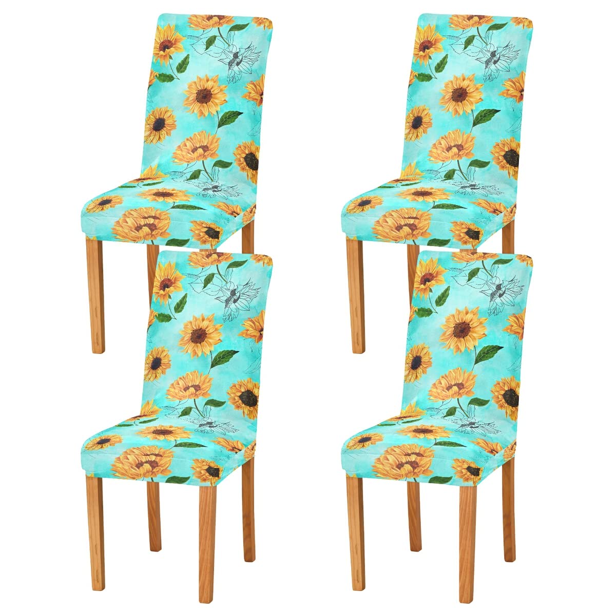 Sunflower Teal Dining Chair Covers Set of 2 - Washable Slipcovers for Kitchen & Dining Room - Home Decor Chair Protectors for Everyday Use & Special Occasions