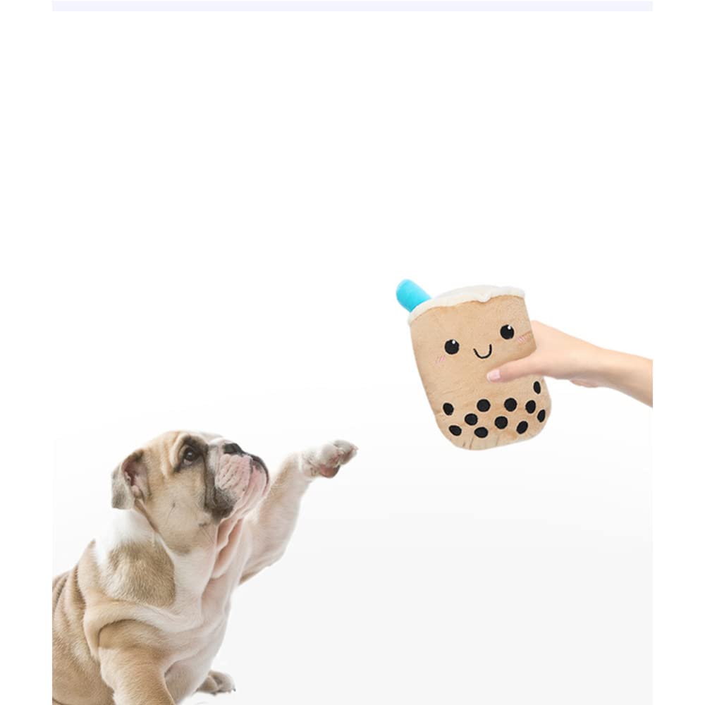 EastVita Interactive Dog Toys - Plush Squeaky Chew Toys for Small Medium Large Dogs, Cute Milk Tea Shaped Puppy Teething Toy for Boredom Relief & Dental Health - Perfect for Indoor Play, Training Rewards & Anxiety Relief