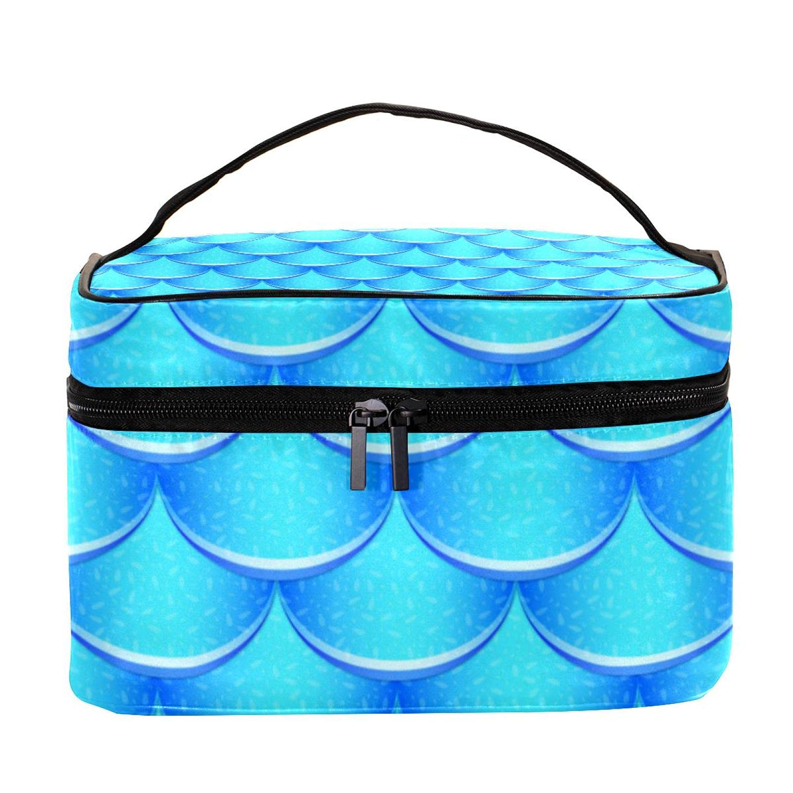 Blue Mermaid Scales Pattern Travel Makeup Bag - Large Waterproof Cosmetic Organizer with Zipper for Women & Girls | Perfect for Vacation, Gym, Beach & Daily Essentials Storage