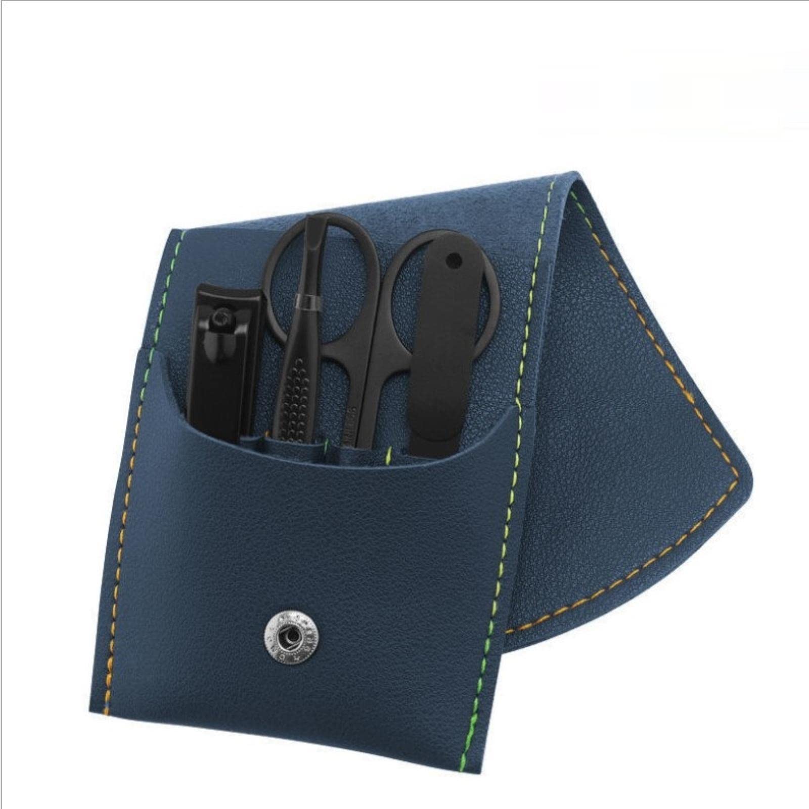 Professional 4-Piece Nail Clipper Set with Scissors, File & Leather Pouch - Thick Nail Care, Beveled Polish for Men & Women - Portable Manicure Kit for Travel, Home & Salon Use (Dark Blue)