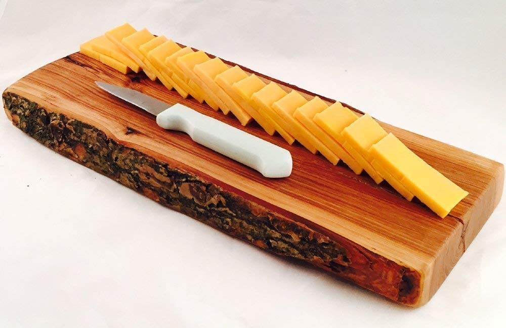 Handcrafted Natural Wood Cutting Board with Bark Edge - Premium Kitchen Chopping Block & Charcuterie Serving Tray for Home Cooking, Entertaining & Gift Giving