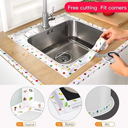 Oil Proof Caulk Tape Strip - PVC Self Adhesive Waterproof Sealing Tape for Kitchen Sink, Toilet, Bathroom, Shower & Bathtub - Prevents Leaks & Mold Growth in Wet Areas