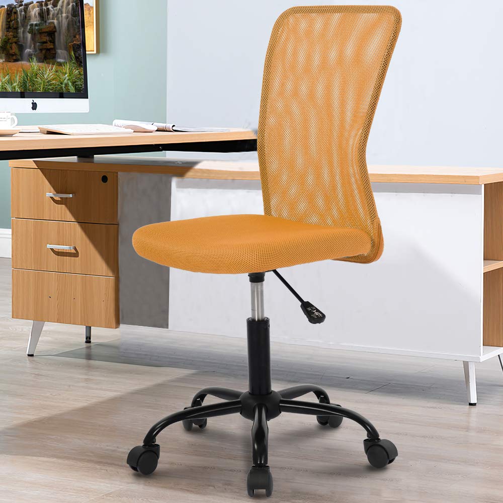 Ergonomic Mesh Office Chair - Adjustable Height Mid Back Computer Desk Chair with Wheels, No Armrest Modern Task Chair for Home Office, Student & Small Workspaces - Orange | Comfortable for Long Hours & Remote Work