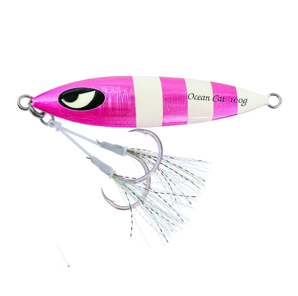 OCEAN CAT Slow Sinking Metal Jig Lure with Hook - 1PC Lead Flat Jig for Saltwater Fishing | Perfect for Deep Sea Jigging & Bottom Fishing