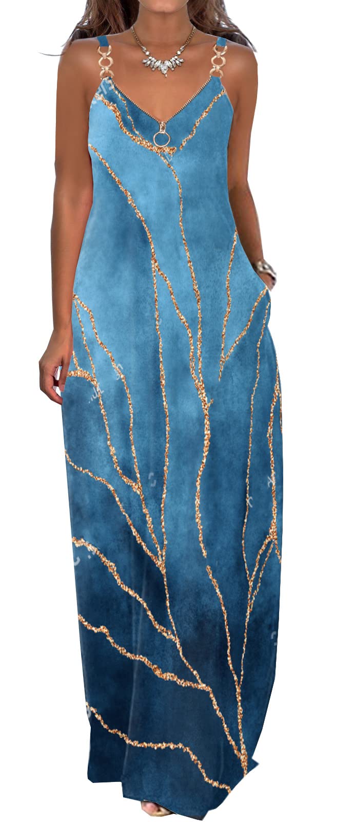 ETCYY Women's Summer Dresses 2023 - Casual Sleeveless V-Neck Floral Maxi Dress with Pockets | Beach Cover Up, Boho Chic Outfit, Vacation Wear