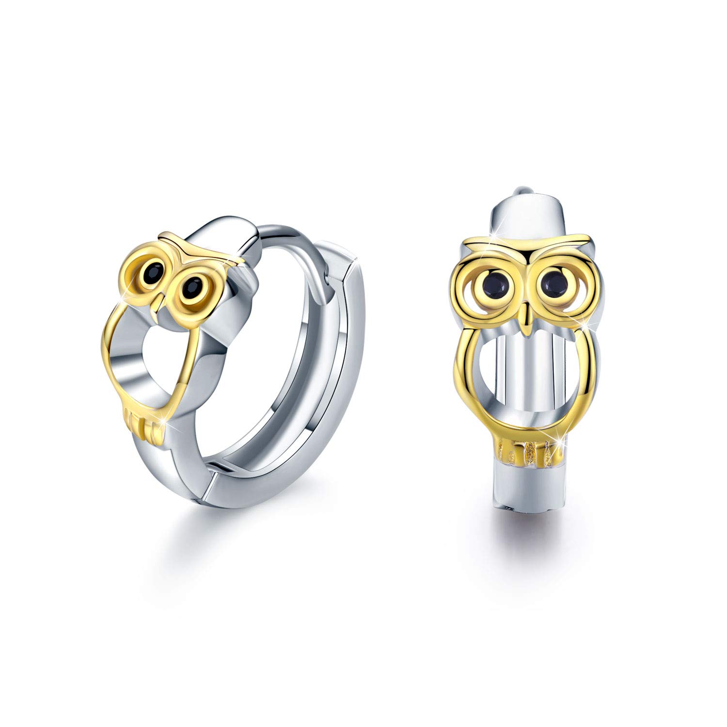 Sterling Silver Owl Earrings for Women - 925 Silver Cute Huggie Hoop Earrings with Hinged Circle Design - Perfect Gift for Girls, Teens & Adults - Ideal for Everyday Wear, Parties & Special Occasions