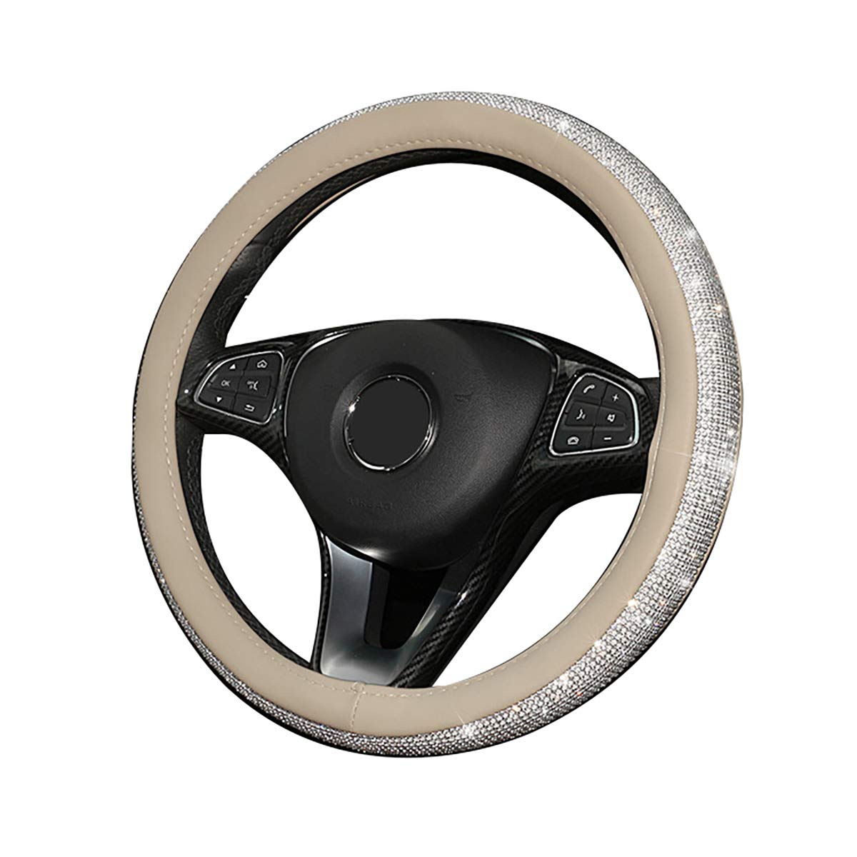 ECYC Luxury Rhinestone Leather Steering Wheel Cover - Non-Slip Grip, Shiny Diamond Design for Car Interior Decoration | Perfect for Sedans, SUVs & Daily Commute