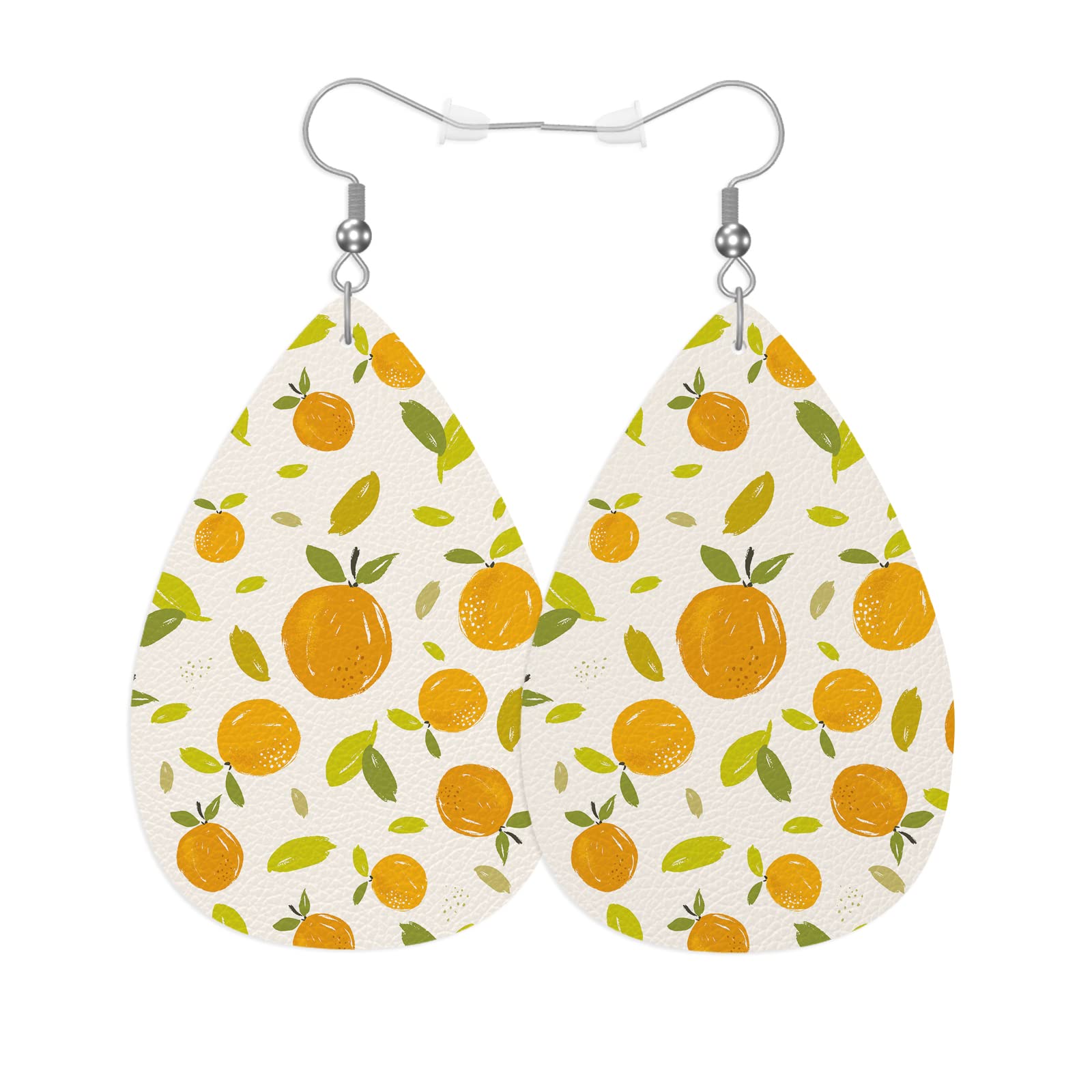 Hand-Painted Orange Faux Leather Dangle Earrings - Citrus Fruit Teardrop Drop Earrings for Women - Perfect for Weddings, Bridal Parties & Summer Fashion Accessories