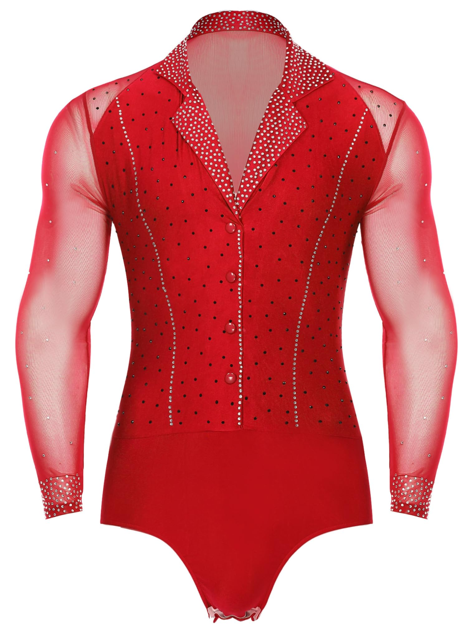 Men's Glitter Latin Tango Dance Leotard Bodysuit - Sheer Mesh Figure Skating & Ballroom Dancewear - Perfect for Performances, Competitions & Dance Practice