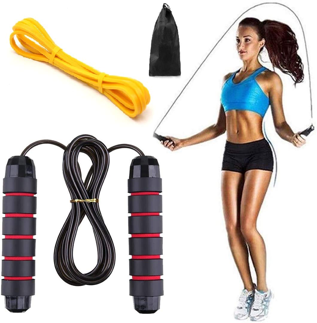 HOTOY Adjustable Steel Jump Rope with Foam Handles - Speed Skipping Rope for Weight Loss & Fitness Training - Ideal for Women, Men & Kids - Perfect for Home Workouts, Gym Exercises & Outdoor Training