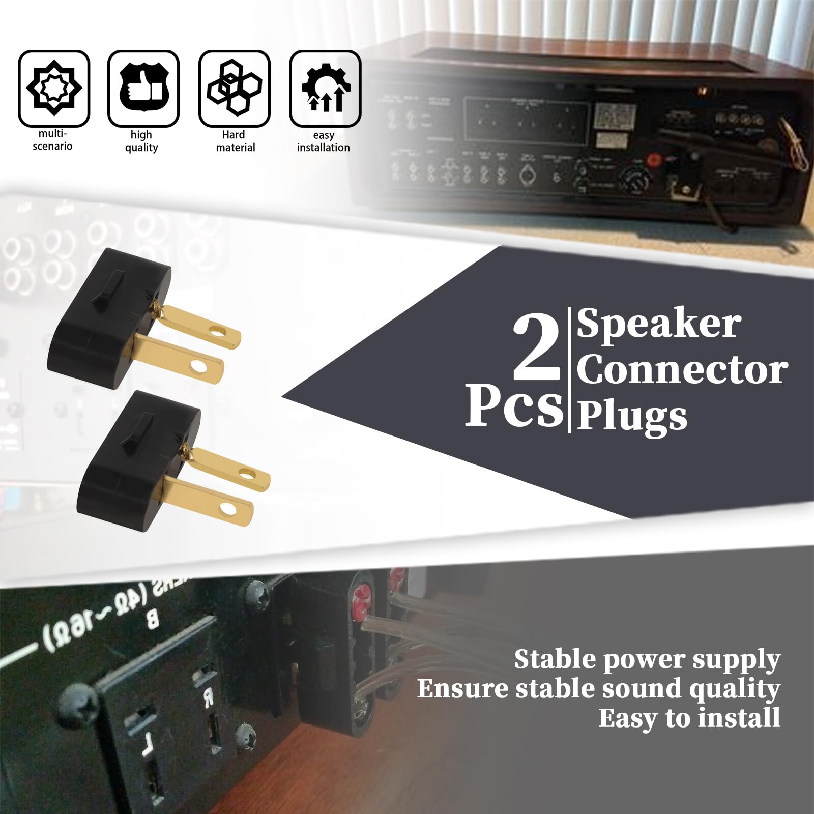 2 Pin Black Speaker Cable - 1 Inch Male to Male Audio Wire (2 Pack) - Compatible with Pioneer, Akai, Allied Radio Shack Receivers - Perfect for Home Theater, Stereo Systems & Audio Equipment Connections