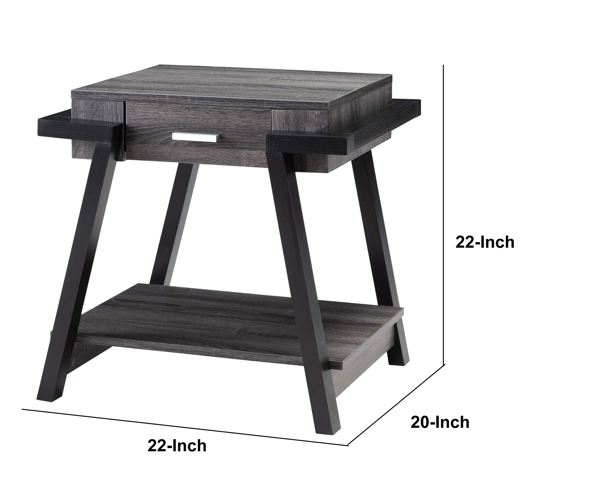 Benjara Modern Wooden End Table with Angled Leg Support & Drawer - Black and Gray Nightstand for Bedroom, Living Room, or Office