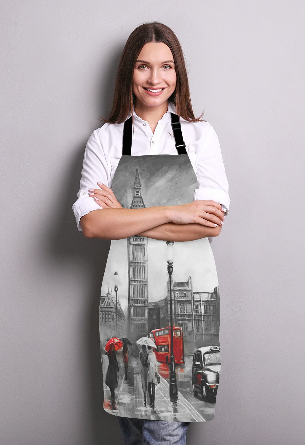 Adjustable Bib Apron for Men & Women - London Street View Design - Perfect for Cooking, Baking, BBQ, Grilling, Waitressing & Chef Work - Ideal for Home Kitchen, Bistro & Professional Use