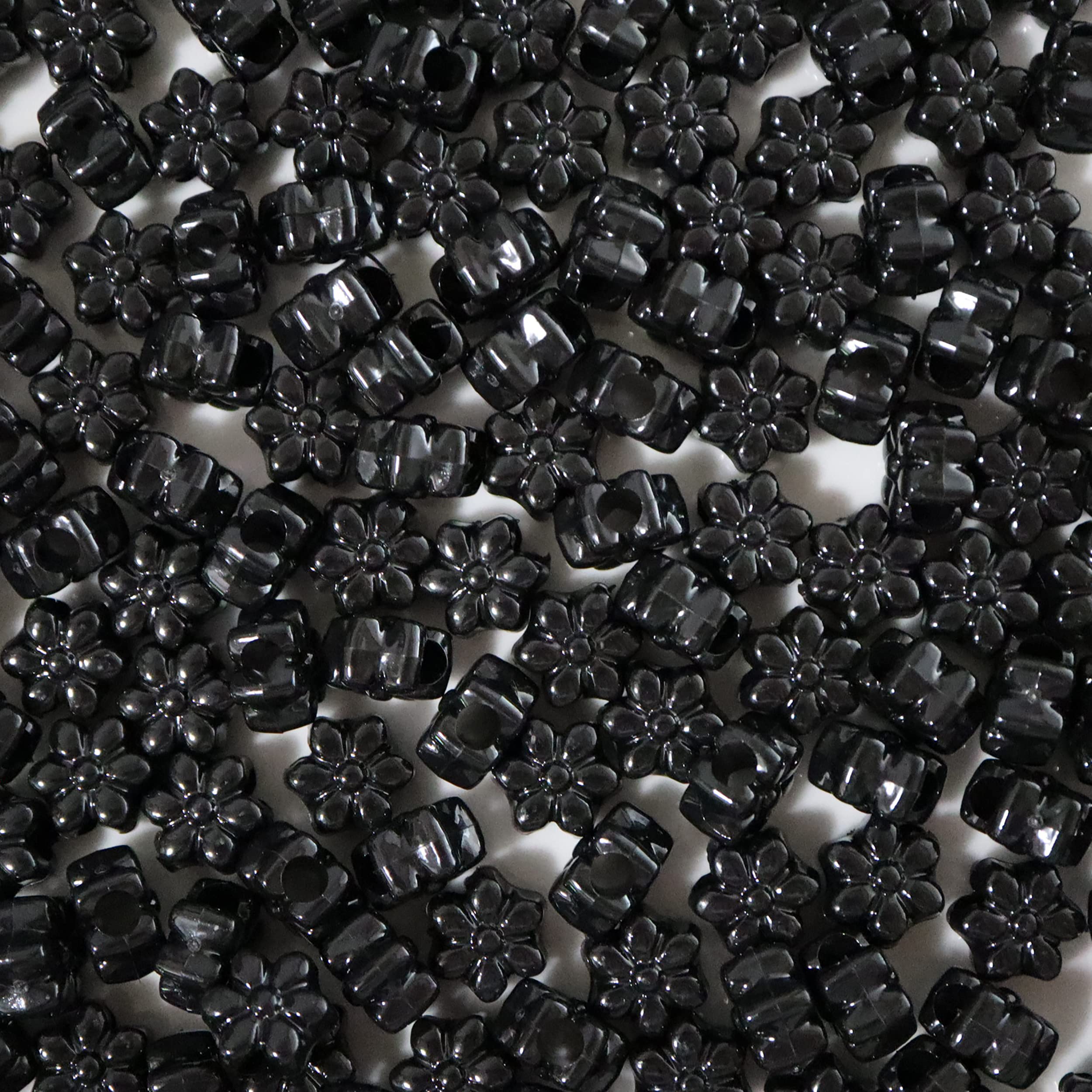 Black Opaque Flower Beads with Large Hole | Made in USA Pony Beads for Jewelry Making, DIY Crafts & Hair Accessories | Perfect for Bracelets, Necklaces & Kids Crafts