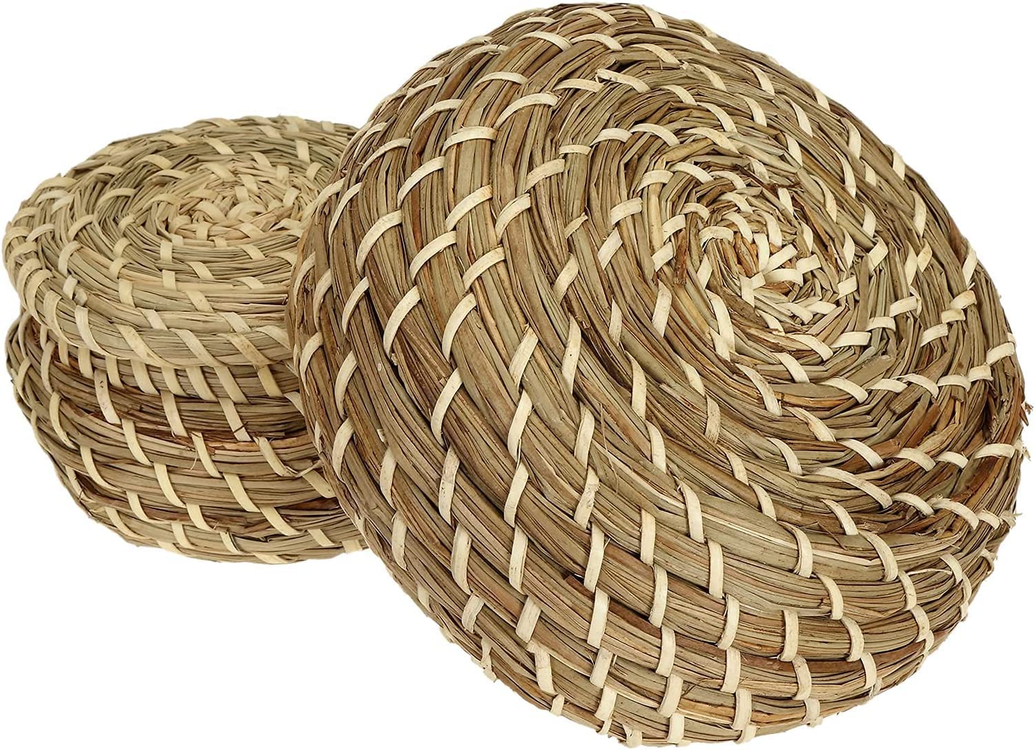Dicunoy Set of 3 Small Wicker Baskets with Lid - Round Woven Seagrass Storage Baskets, Handmade Rattan Organizer for Home Decor, Bathroom, Shelf & Vanity | Perfect for Jewelry, Cotton Balls & Small Essentials