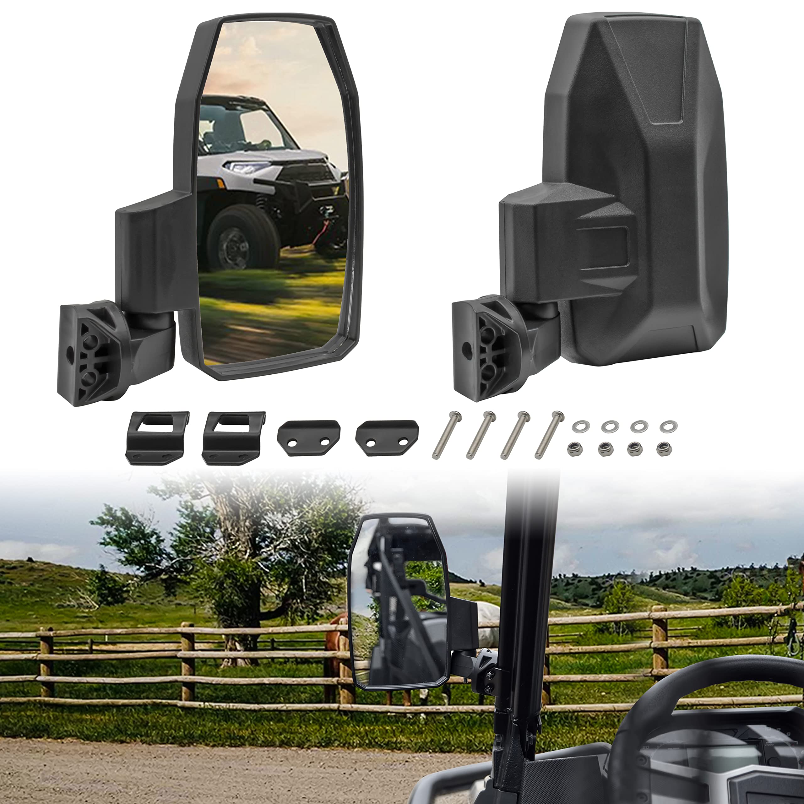 Polaris Ranger XP 1000 900 570 Crew Diesel Side Mirrors (2017-2024) - Adjustable Folding Clear Rearview Mirrors Set of 2 - Perfect for Off-Roading, Hunting & Farm Work Accessories