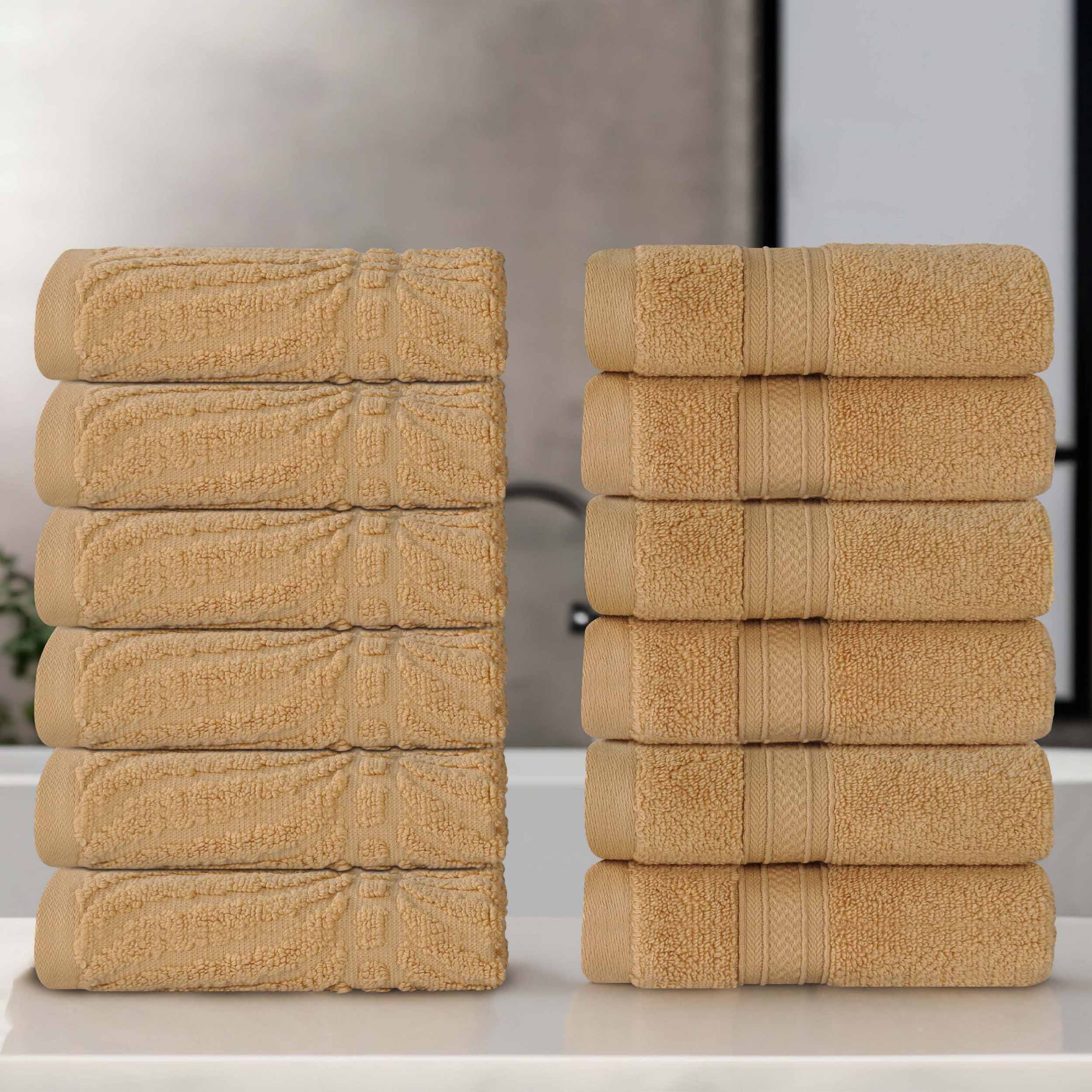 Premium Zero Twist Cotton Jacquard Chevron Face Towels - Set of 12 | Ultra Soft Bath & Hand Towels for Spa, Guest Bathroom & Luxury Home Decor