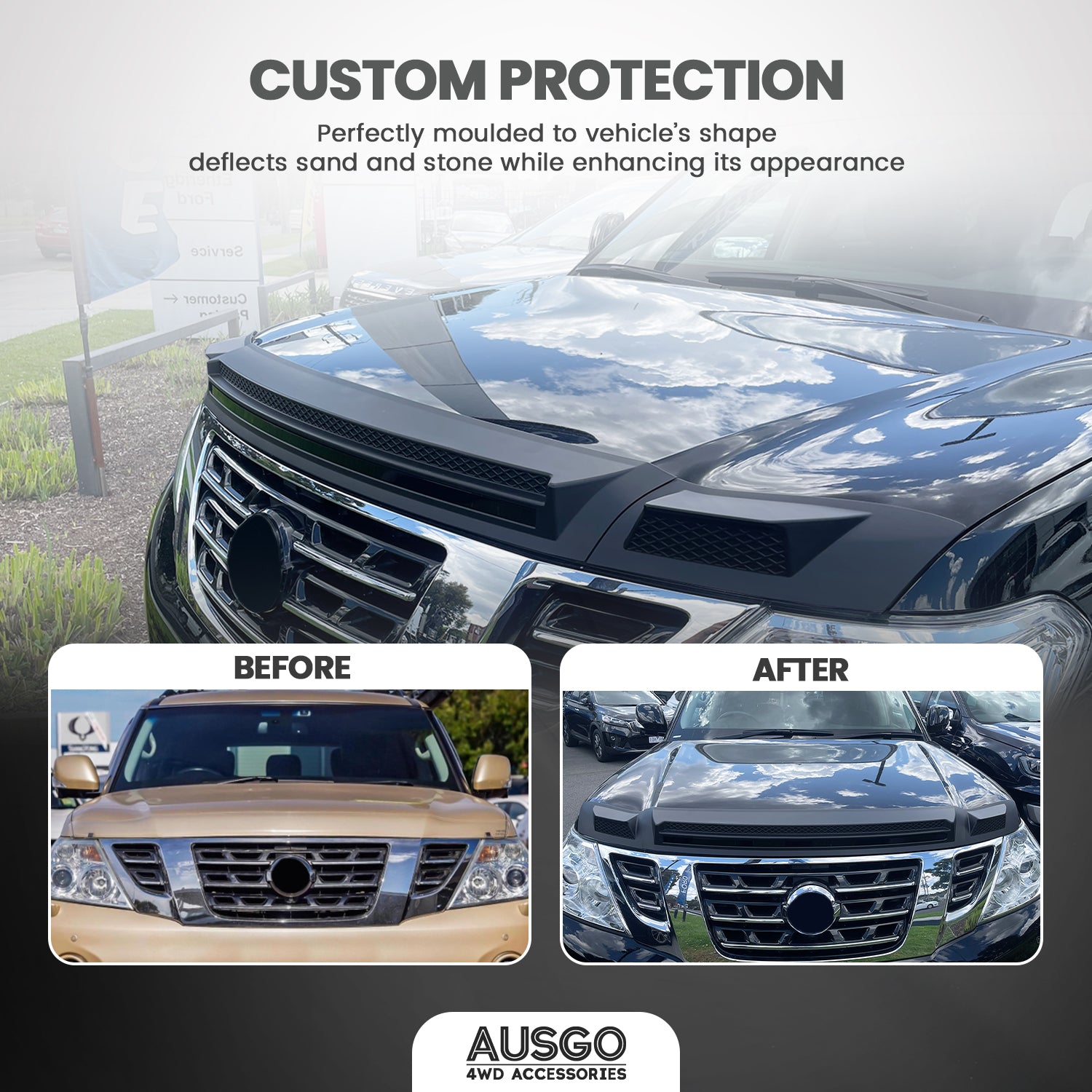 Nissan Patrol Y62 2012-2019 Wide Weather Shields & Bonnet Protector - Durable Car Accessories for Off-Road & All-Weather Protection