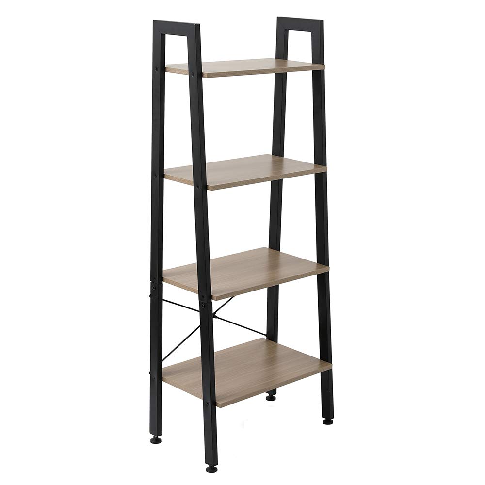 4-Tier Industrial Ladder Shelf - Sturdy Bookshelf for Home, Office & Dorm - Space-Saving Storage Rack for Living Room, Bathroom & Study - Perfect for Organizing Books, Decor & Essentials (Gray)