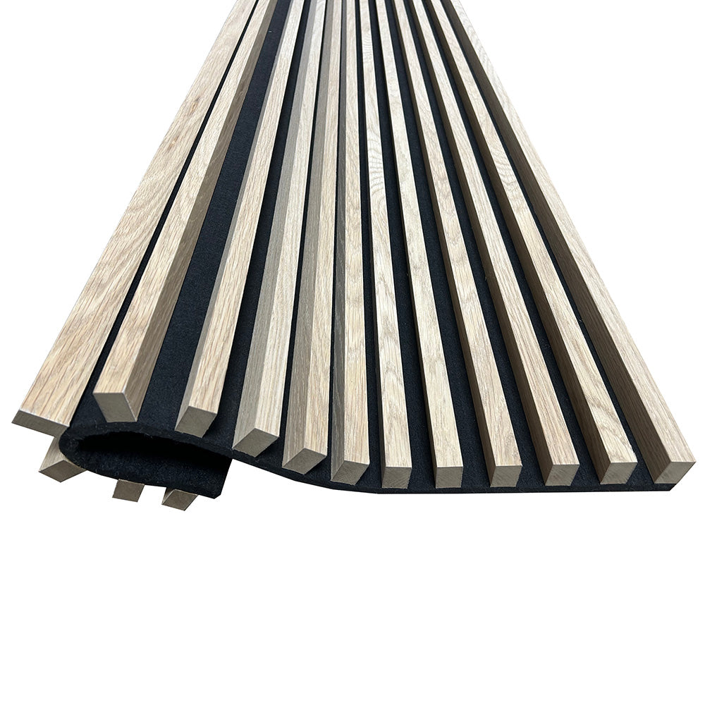 WOODFLEX Flexible Acoustic Battened Wood Slat Panel - 3-Sided Full Wrap Oak Veneer - 2700mm x 600mm - Soundproof Wall Paneling for Home Theater, Office & Studio