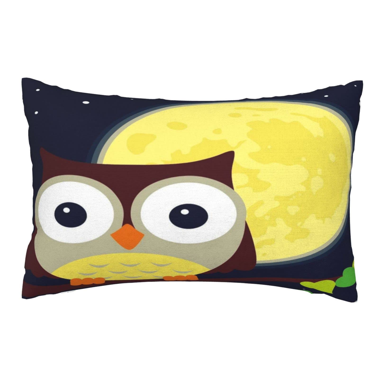 Owl and Yellow Moon Hidden Zipper Pillowcases - Standard King Size Luxury Decorative Pillow Covers (16